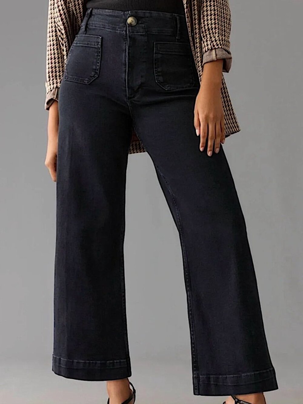 ANTHROPOLOGIE X PILCRO The Skipper Wide Leg Cropped Jeans Black Denim Size 28P